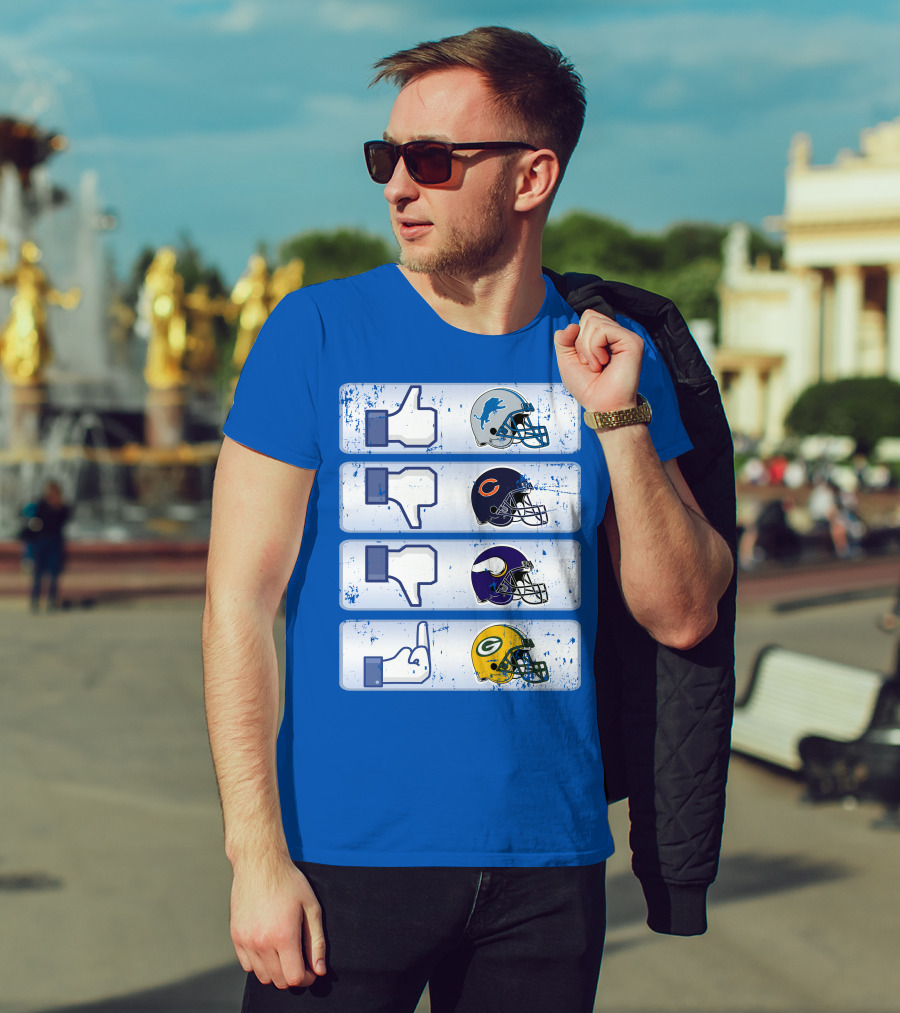 Detroit Lions Thumbs Up Chicago Bears Minnesota Vikings Green Bay Packers Football Helmets Thumbs Down Gesture T-Shirt