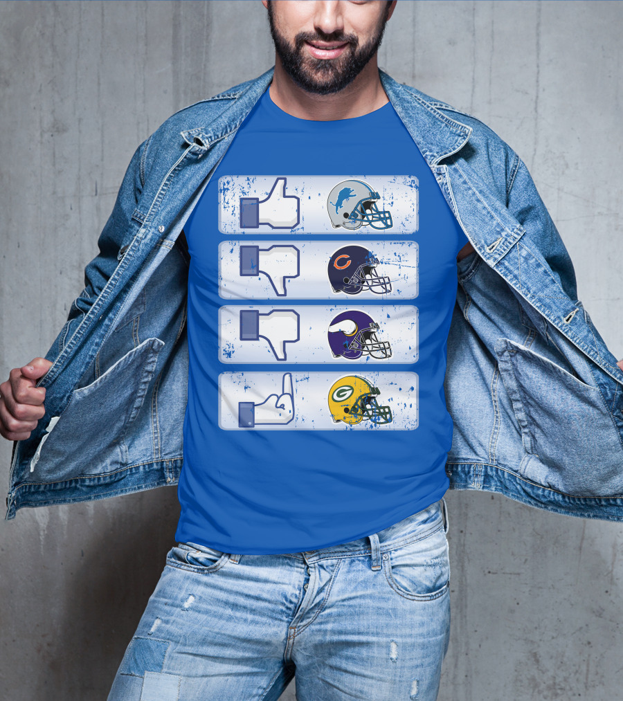 Detroit Lions Thumbs Up Chicago Bears Minnesota Vikings Green Bay Packers Football Helmets Thumbs Down Gesture T-Shirt