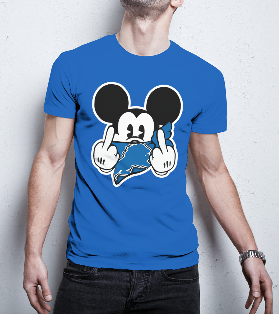 Detroit Lions 53 Mickey Mouse Gesture Blue Bandana T-Shirt