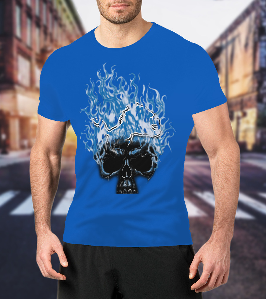 Detroit Lions Flaming Skull T-Shirt