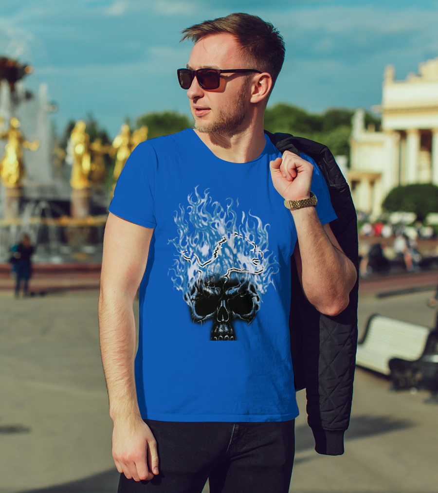 Detroit Lions Flaming Skull T-Shirt
