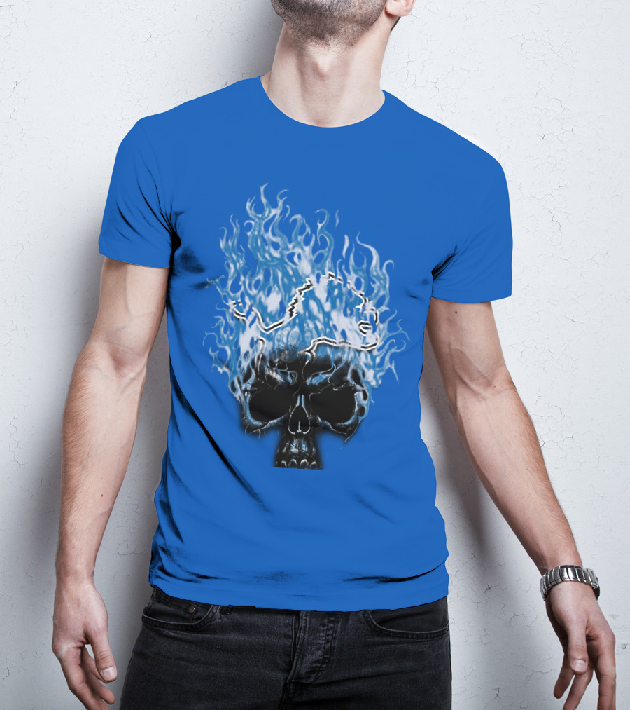 Detroit Lions Flaming Skull T-Shirt