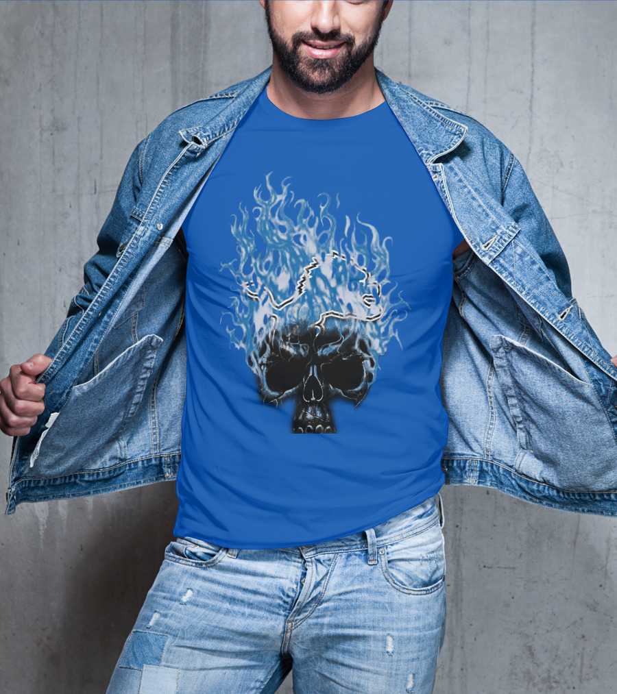 Detroit Lions Flaming Skull T-Shirt