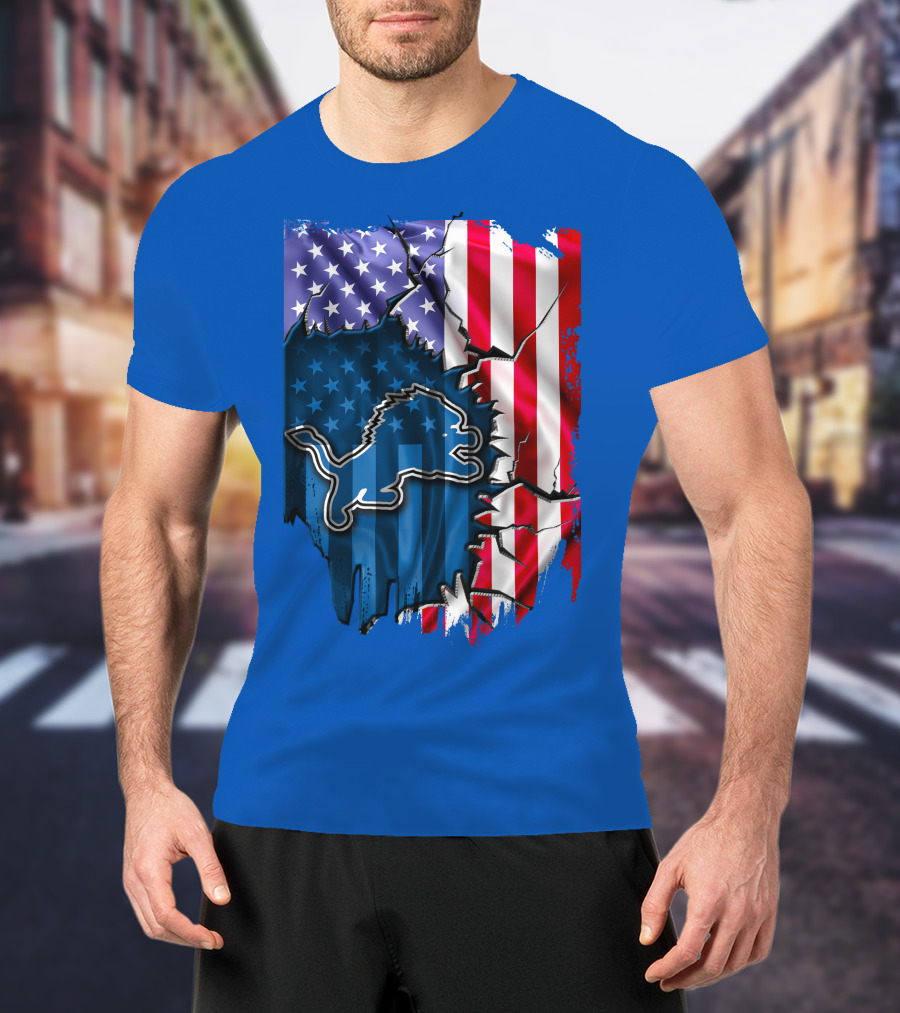 American Flag Detroit Lions Logo T-Shirt
