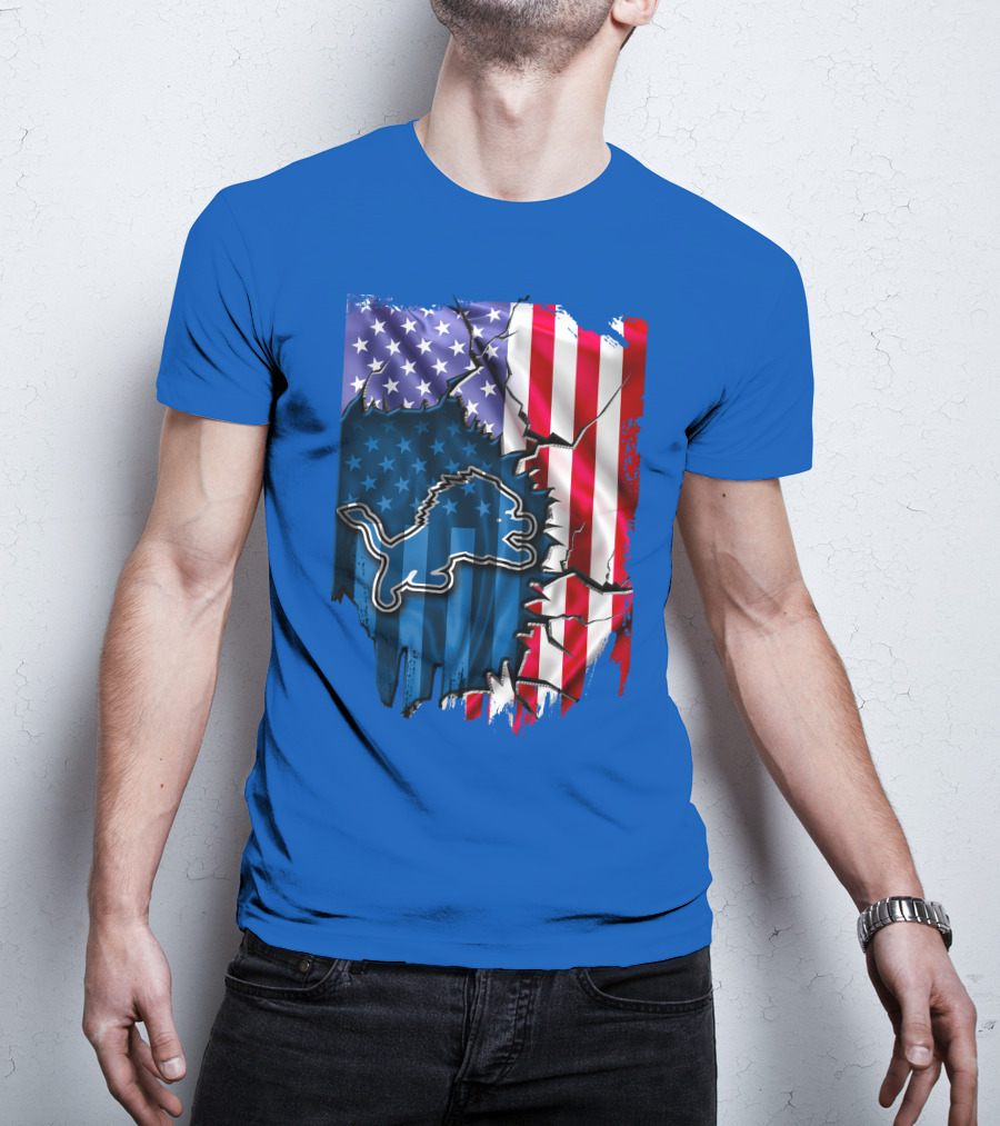 American Flag Detroit Lions Logo T-Shirt