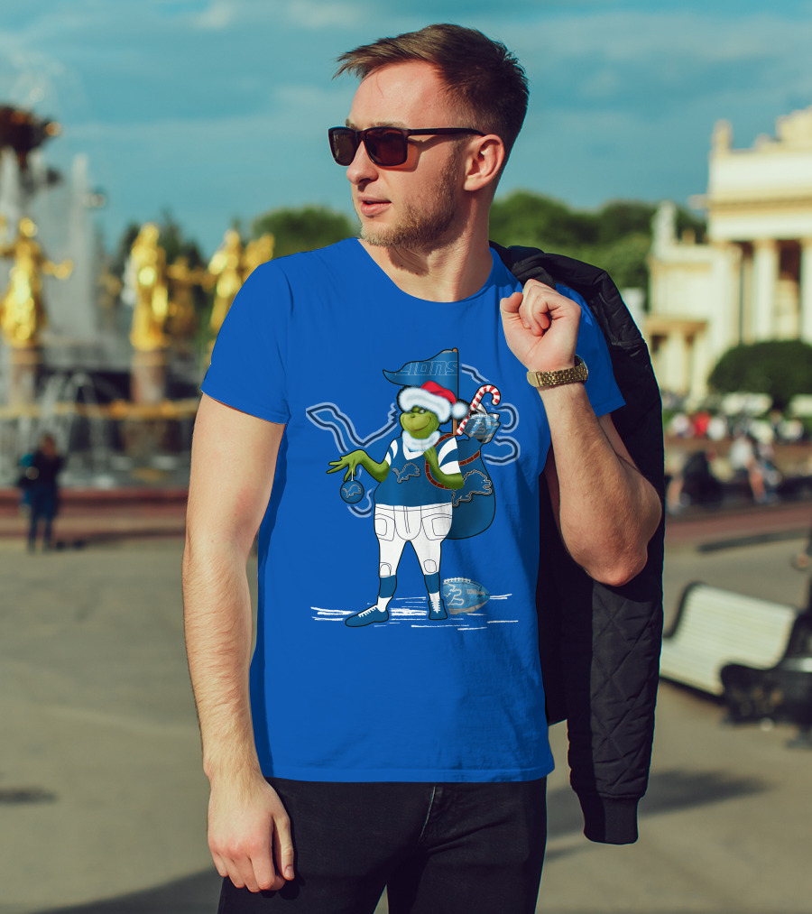 Grinchxmas Detroit Lions Football Holiday Santa Sack T-Shirt