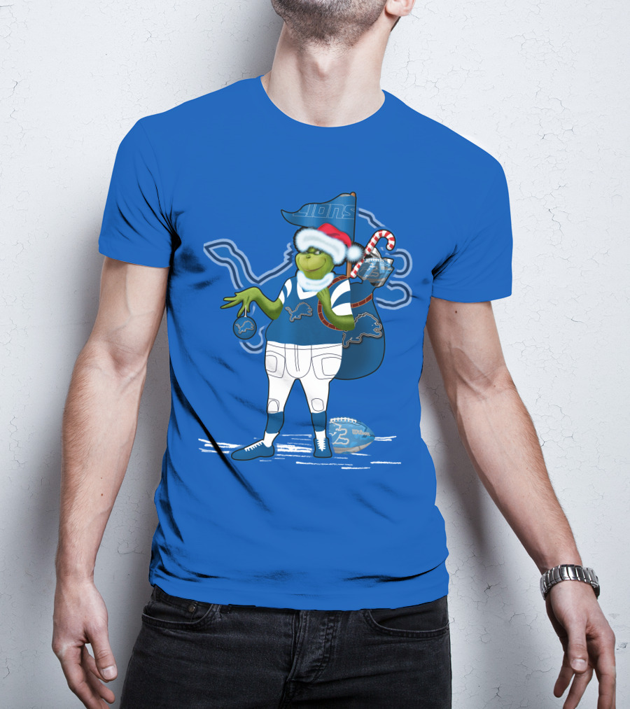 Grinchxmas Detroit Lions Football Holiday Santa Sack T-Shirt