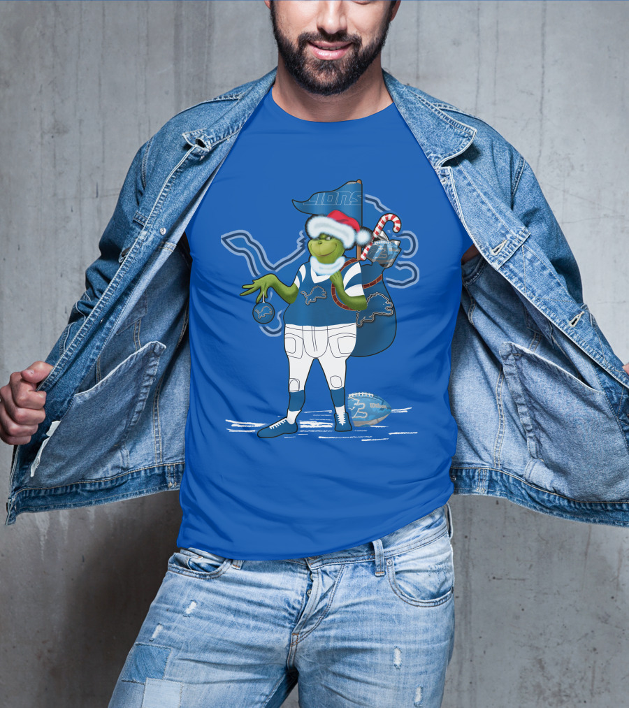 Grinchxmas Detroit Lions Football Holiday Santa Sack T-Shirt