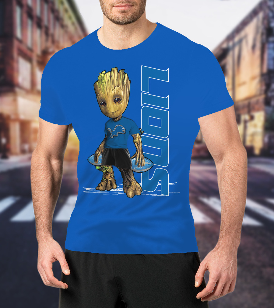 Groot V1 Detroit Lions Football Blue Character With Nfl T-Shirt
