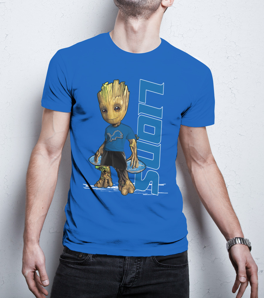 Groot V1 Detroit Lions Football Blue Character With Nfl T-Shirt