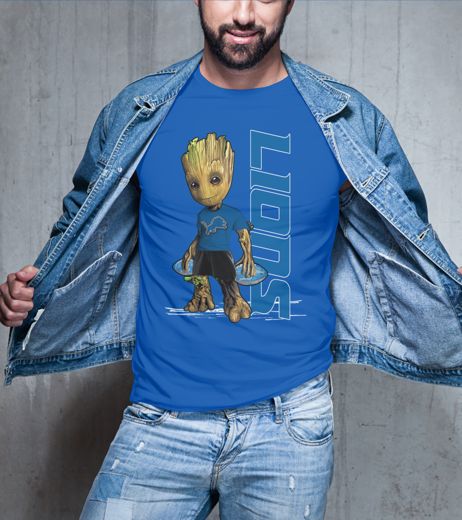 Groot V1 Detroit Lions Football Blue Character With Nfl T-Shirt