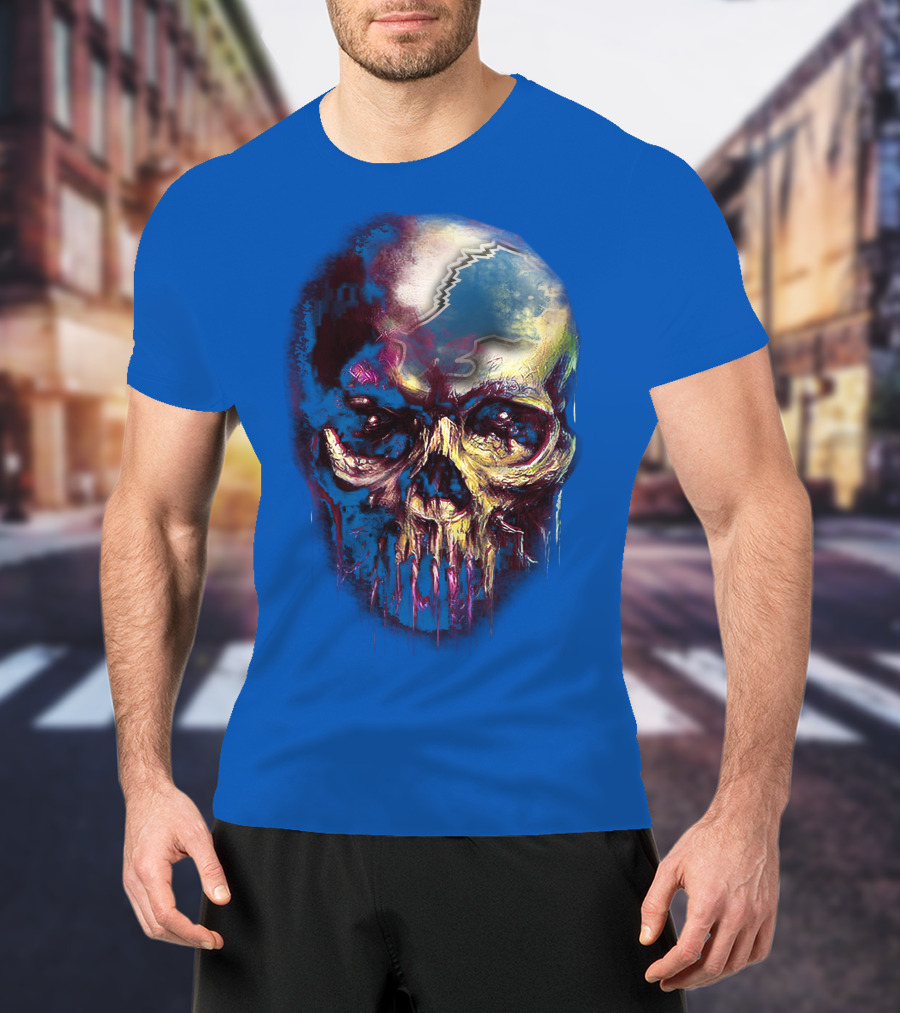 Detroit Lions 25 Skull Design With Blue T-Shirt