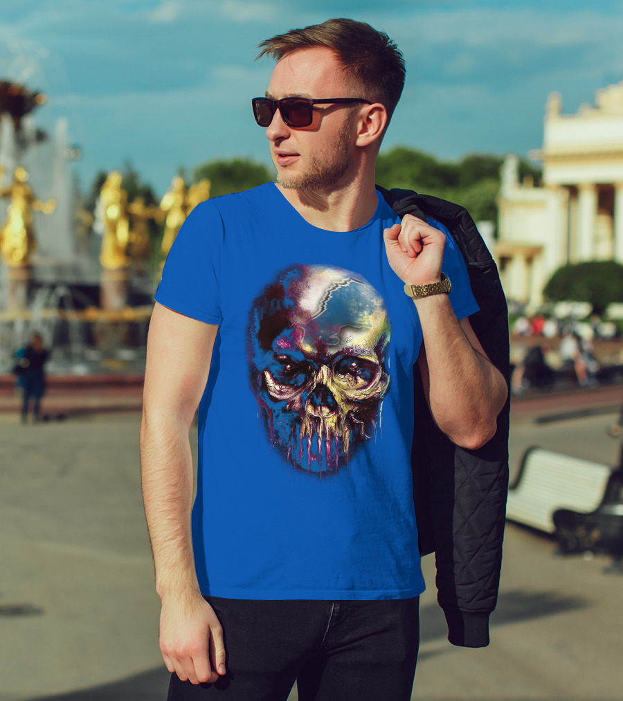 Detroit Lions 25 Skull Design With Blue T-Shirt