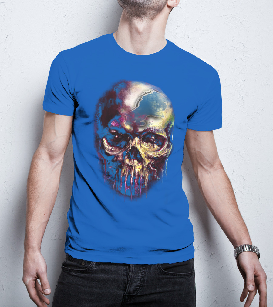 Detroit Lions 25 Skull Design With Blue T-Shirt