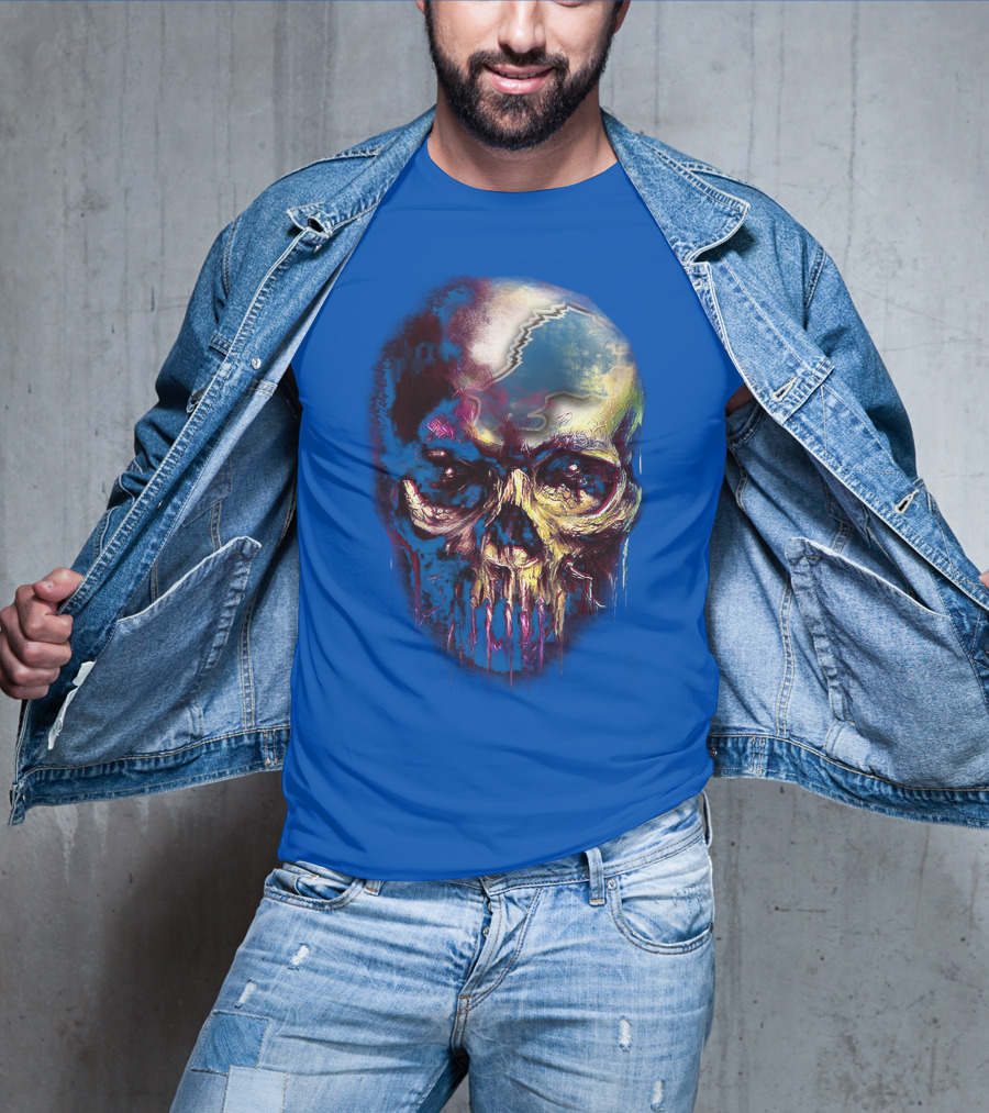 Detroit Lions 25 Skull Design With Blue T-Shirt