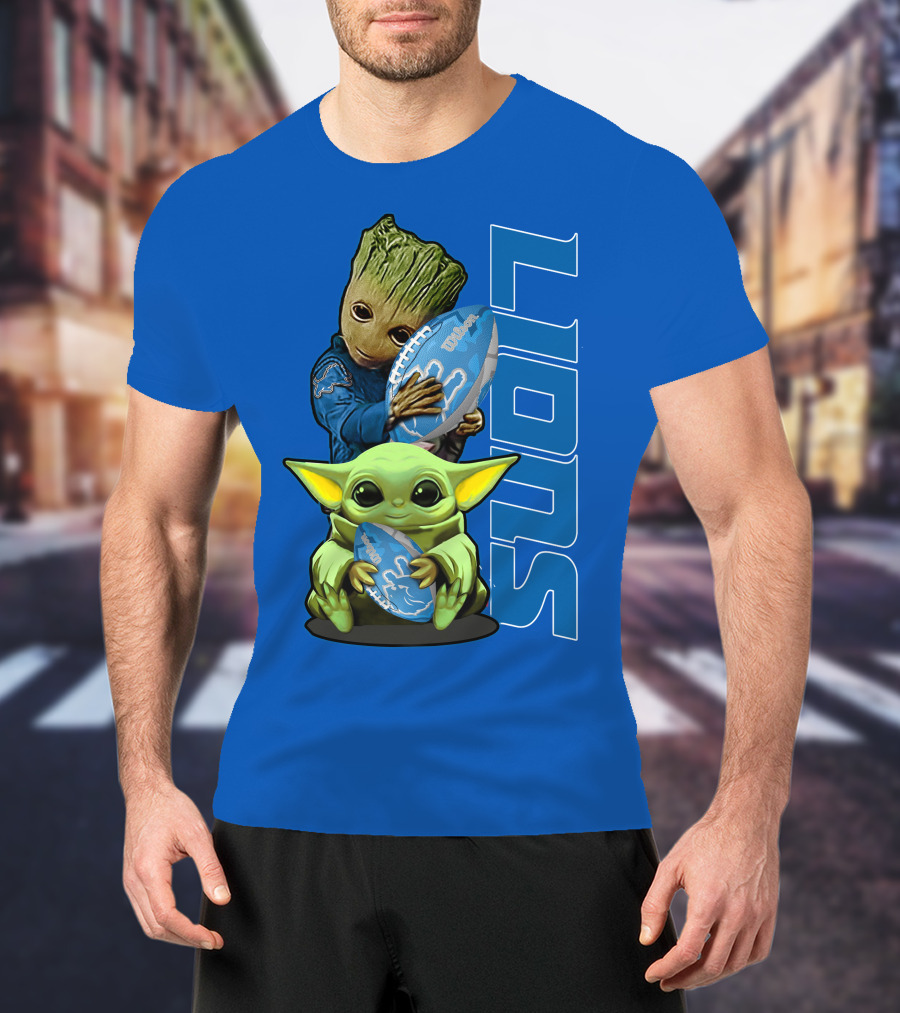 Grzd Detroit Lions Groot Baby Yoda Football Fans T-Shirt