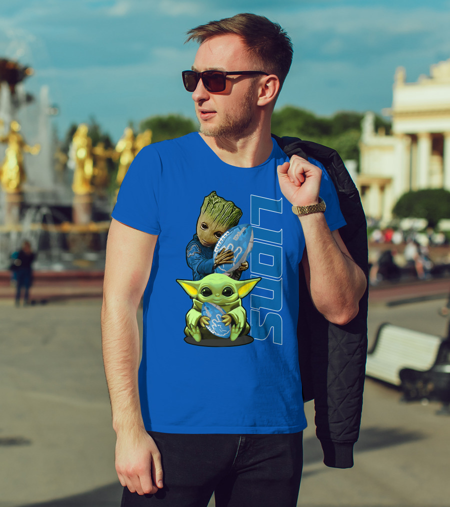 Grzd Detroit Lions Groot Baby Yoda Football Fans T-Shirt
