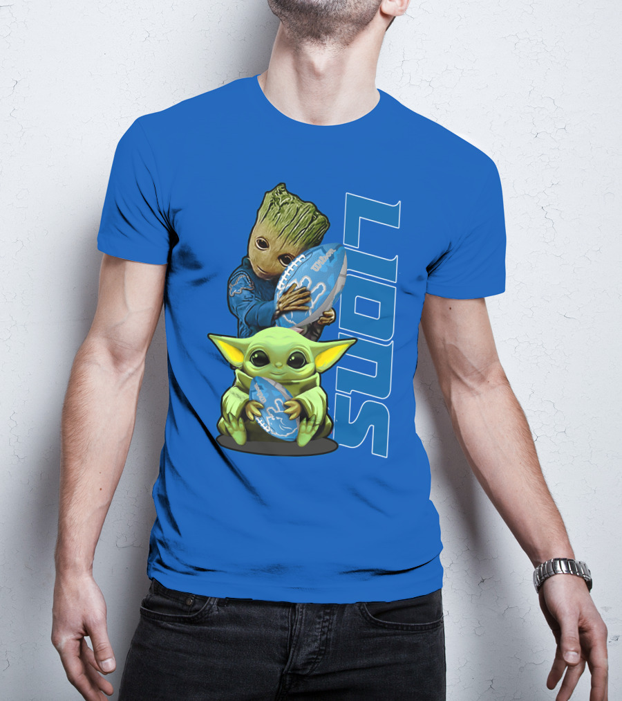 Grzd Detroit Lions Groot Baby Yoda Football Fans T-Shirt