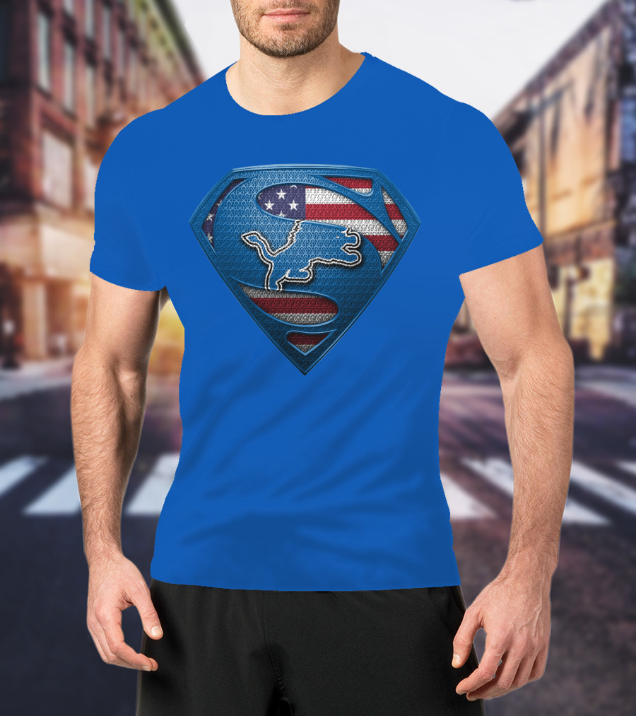 Spm Detroit Lions Superman Shield American Flag T-Shirt