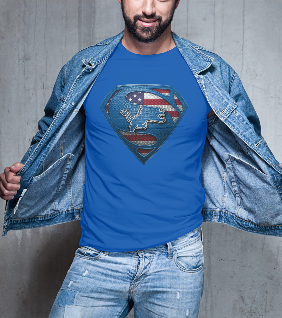 Spm Detroit Lions Superman Shield American Flag T-Shirt