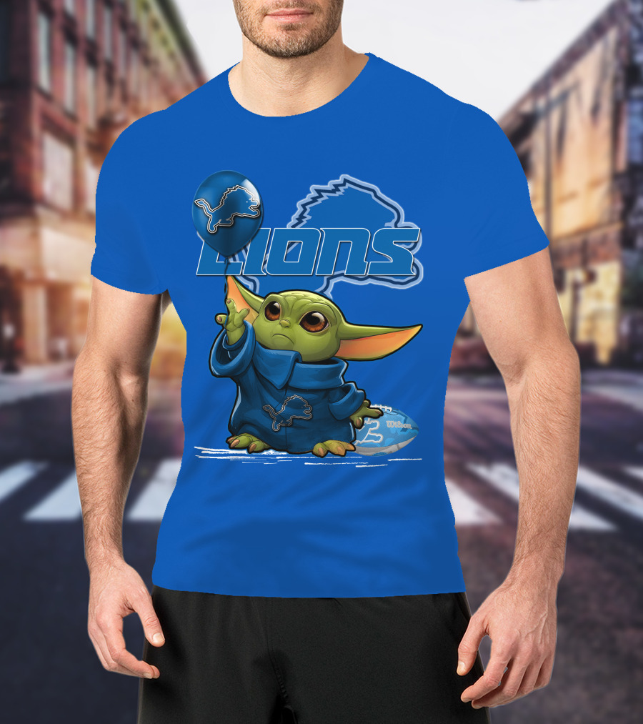 Yoda Detroit Lions Wilson Balloon Football Iconic Crossover T-Shirt