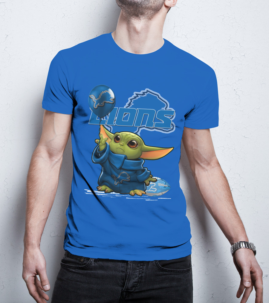Yoda Detroit Lions Wilson Balloon Football Iconic Crossover T-Shirt