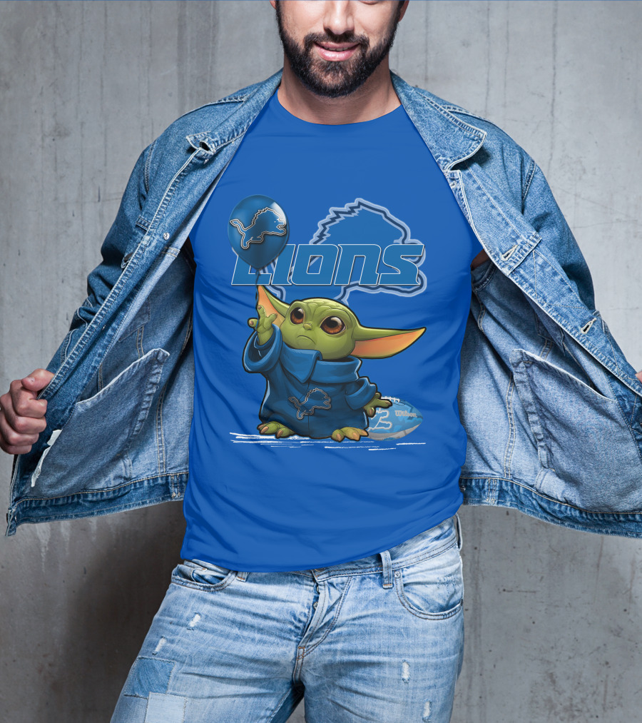 Yoda Detroit Lions Wilson Balloon Football Iconic Crossover T-Shirt