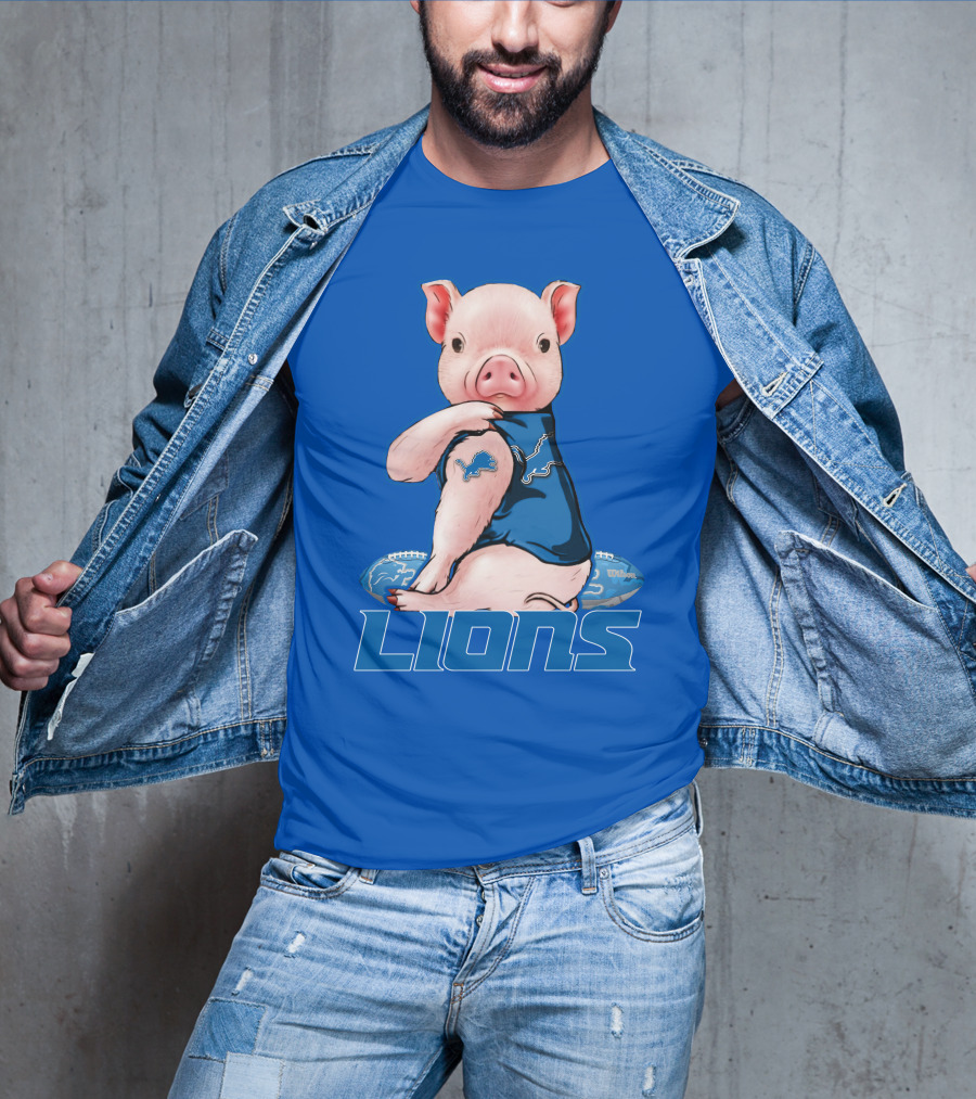 Pig With Detroit Lions T-Shirt
