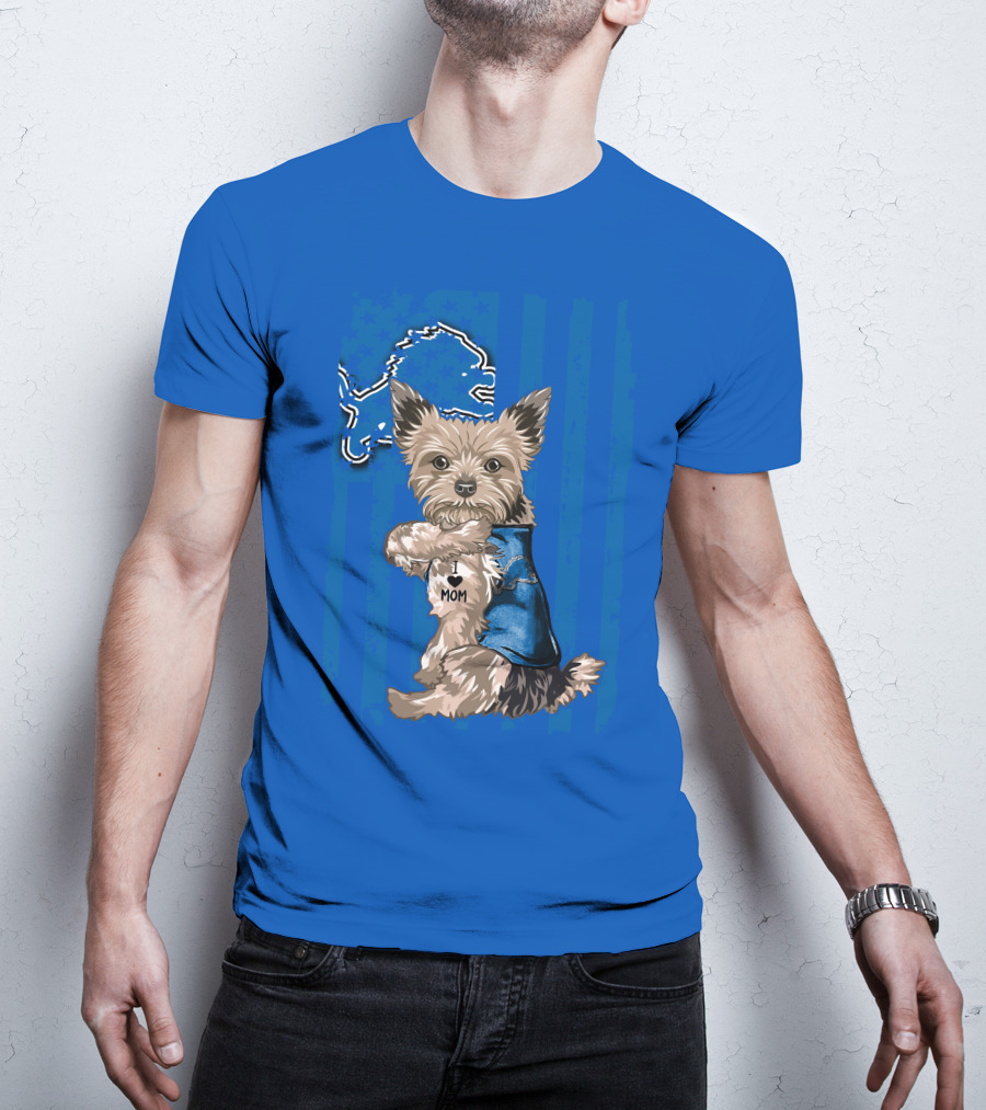 Yorkshire Terrier I Love Mom Detroit Lions T-Shirt