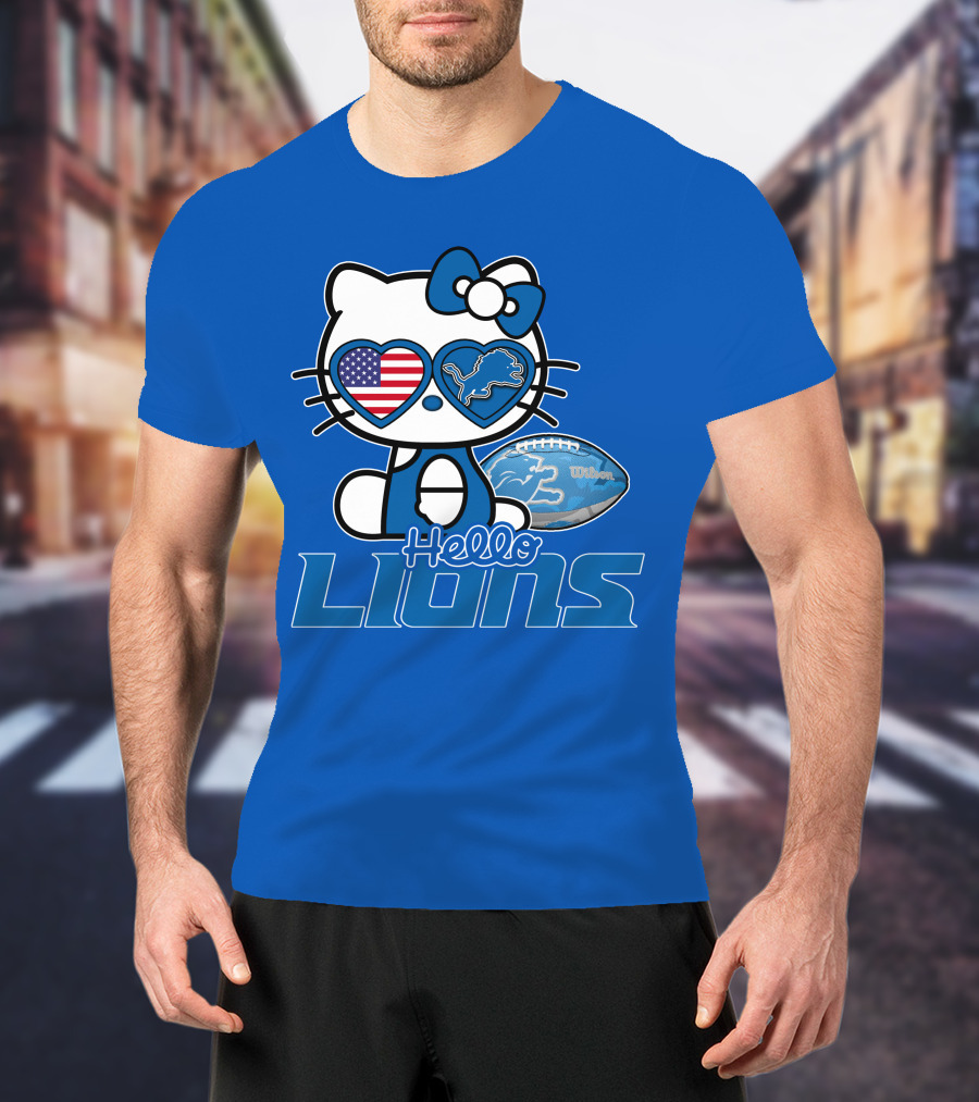 Hello Kitty Usa Detroit Lions Football Heart Glasses T-Shirt