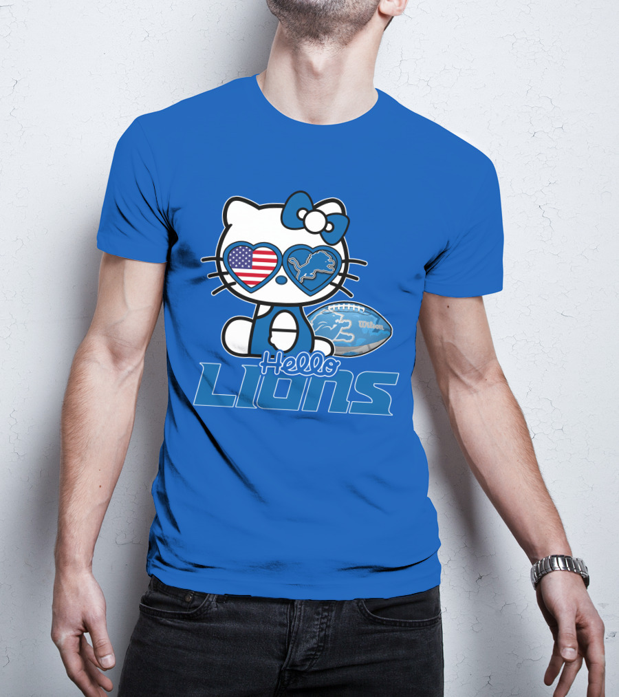 Hello Kitty Usa Detroit Lions Football Heart Glasses T-Shirt
