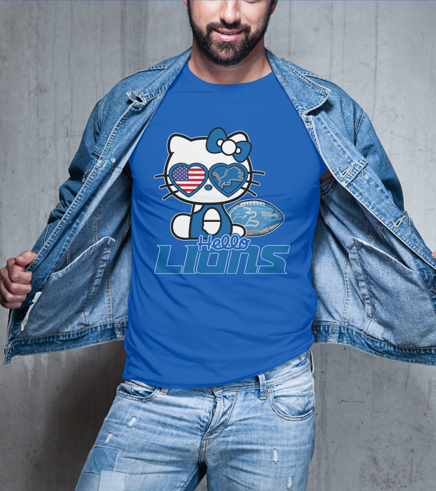 Hello Kitty Usa Detroit Lions Football Heart Glasses T-Shirt
