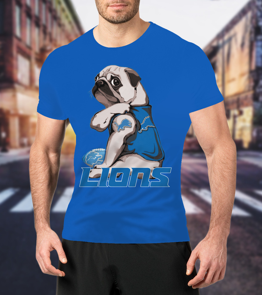 Pug Lions Football Detroit T-Shirt