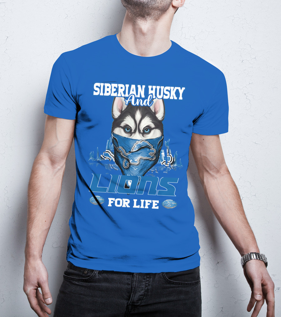Siberian Husky And Lions For Life Detroit T-Shirt