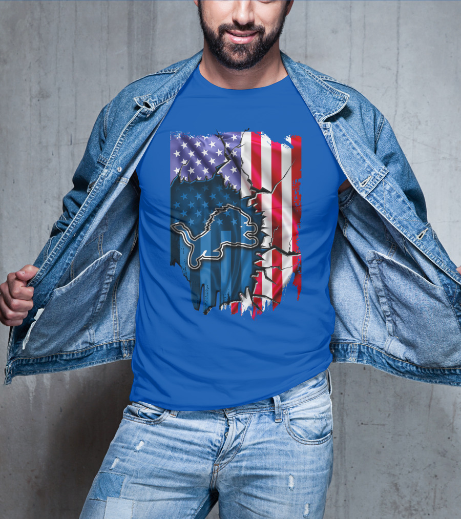 Detroit Lions American Flag Lion T-Shirt