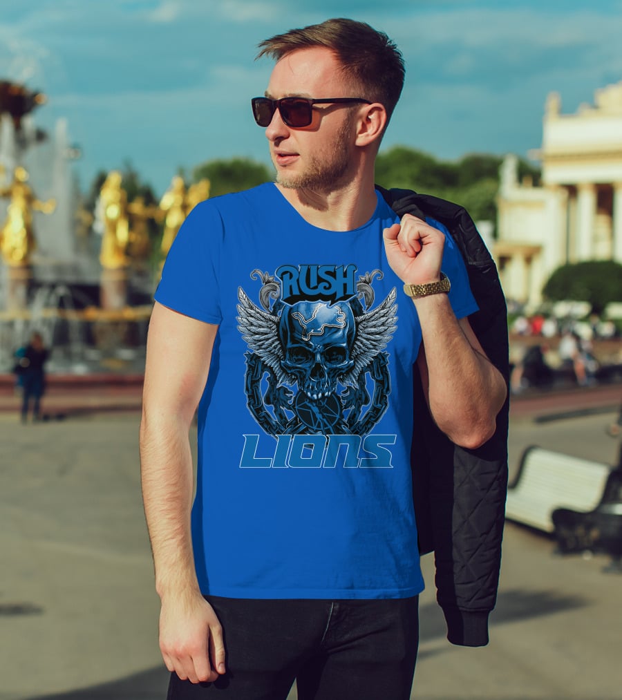 Rush Detroit Lions Skull With Wings And Chains T-Shirt