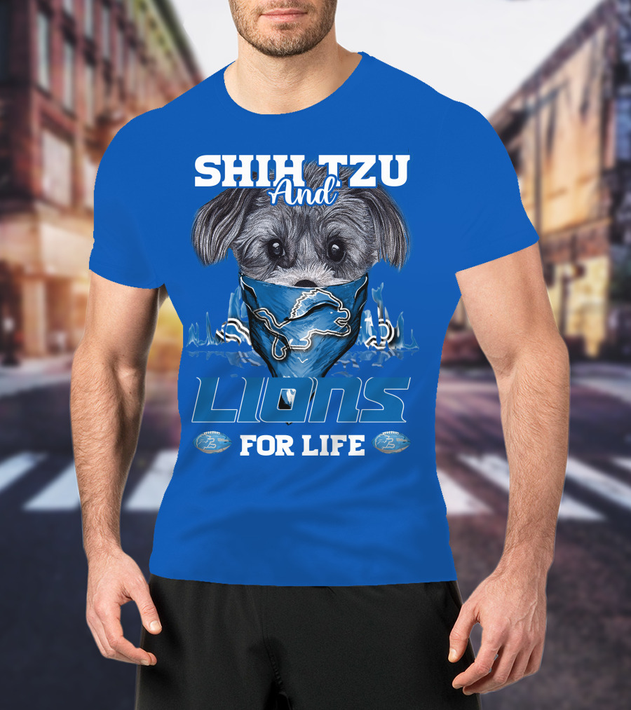 Shih Tzu And Lions For Life Detroit Lions T-Shirt