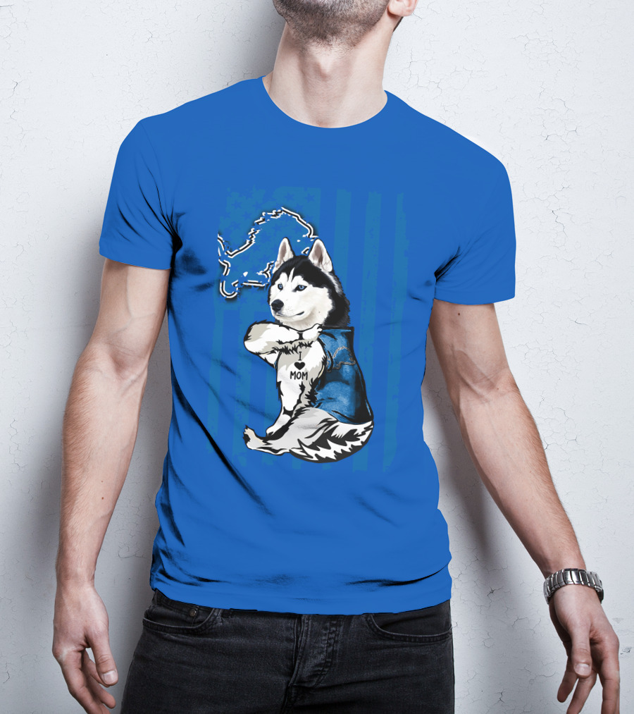 Siberian Husky I Love Mom Detroit Lions T-Shirt