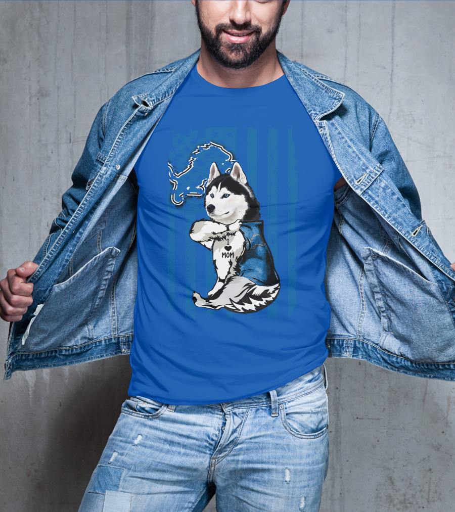 Siberian Husky I Love Mom Detroit Lions T-Shirt