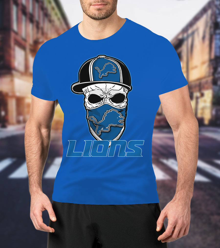 Detroit Lions Skull Hat Face Cover LIONS T-Shirt