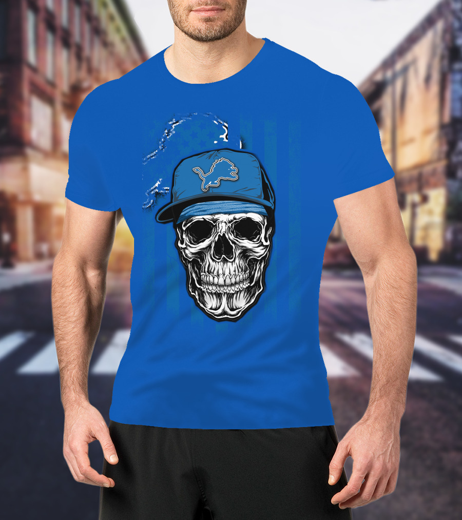 DETROIT LIONS Skull With Cap Sports T-Shirt