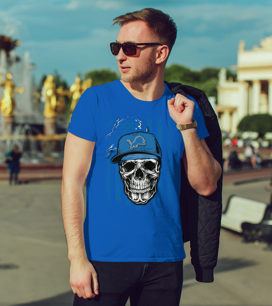 DETROIT LIONS Skull With Cap Sports T-Shirt