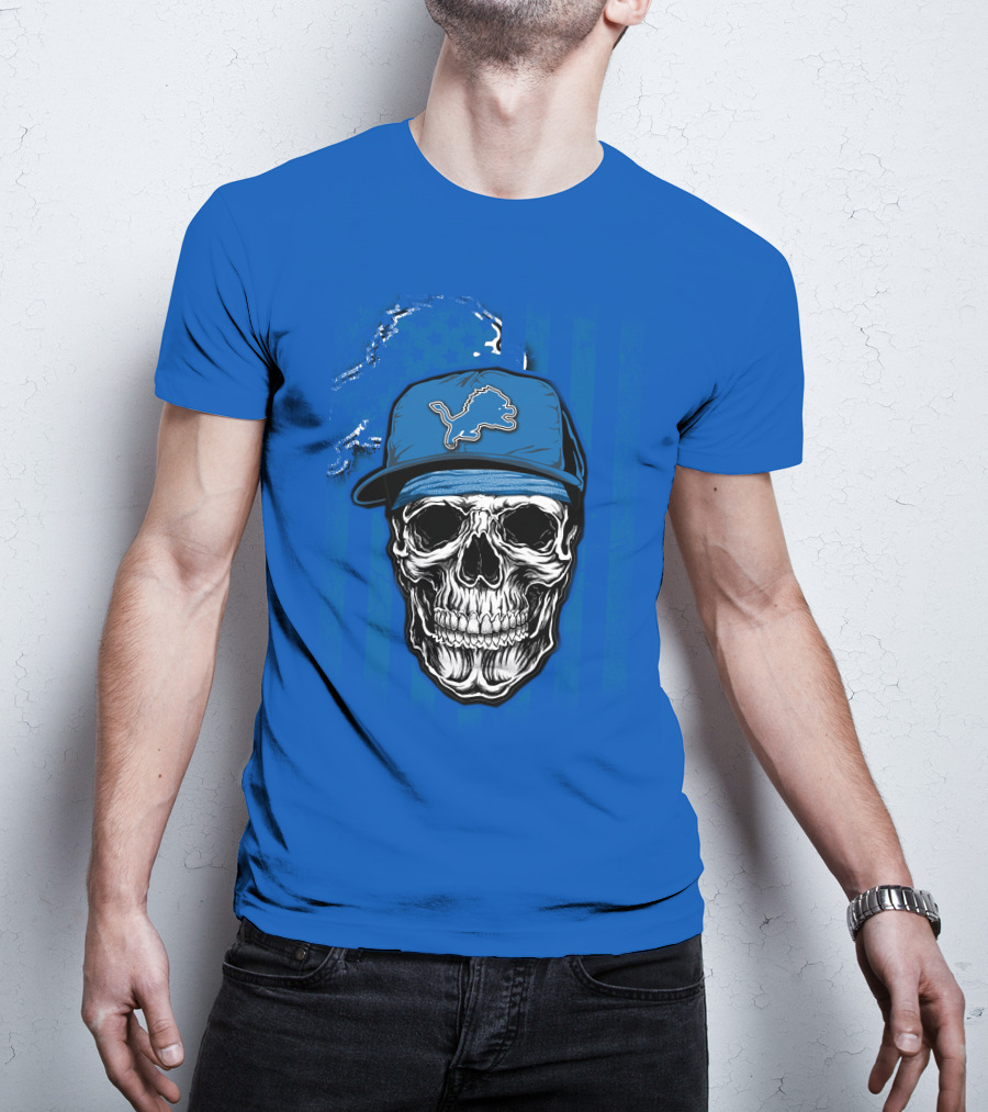 DETROIT LIONS Skull With Cap Sports T-Shirt