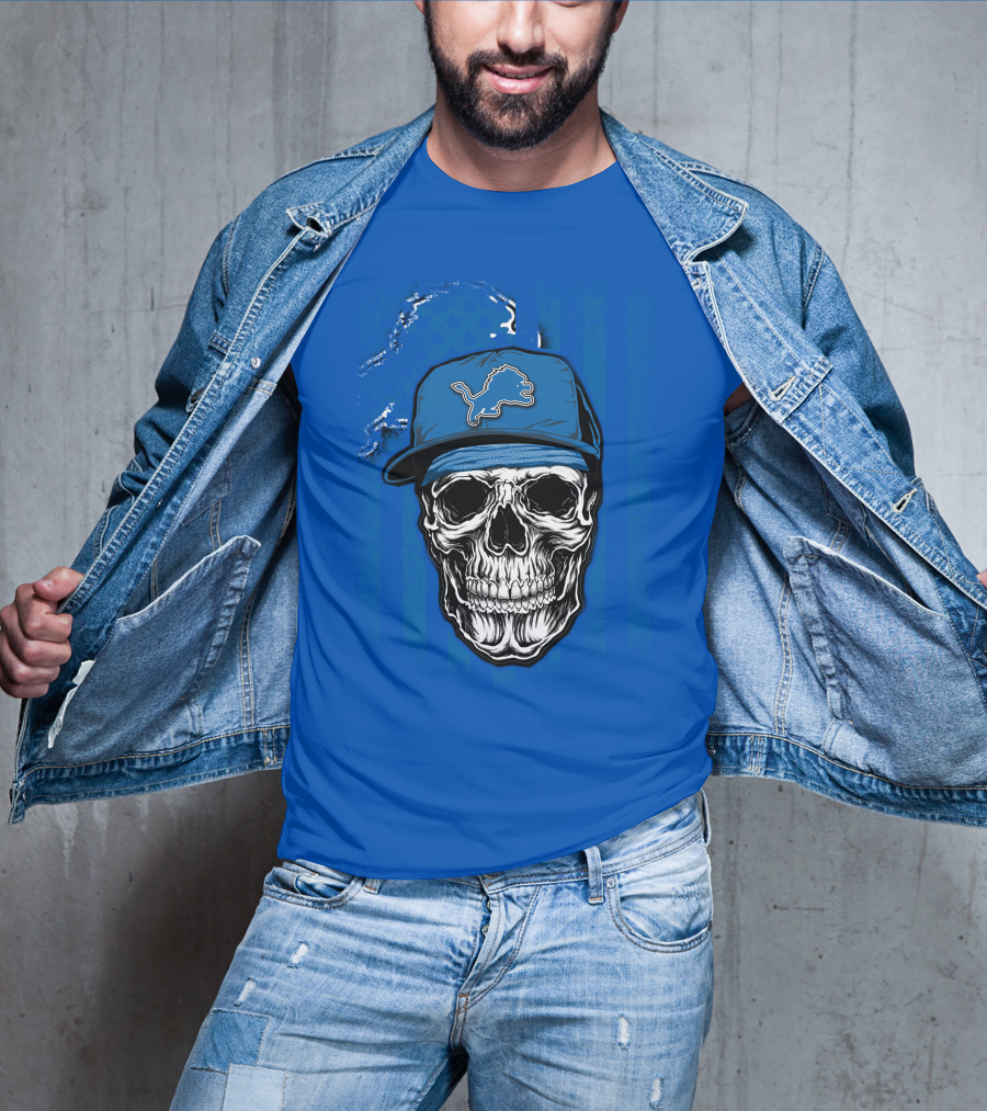 DETROIT LIONS Skull With Cap Sports T-Shirt