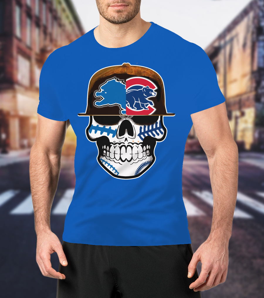 Detroit Lions Chicago Cubs Mashup Skull T-Shirt