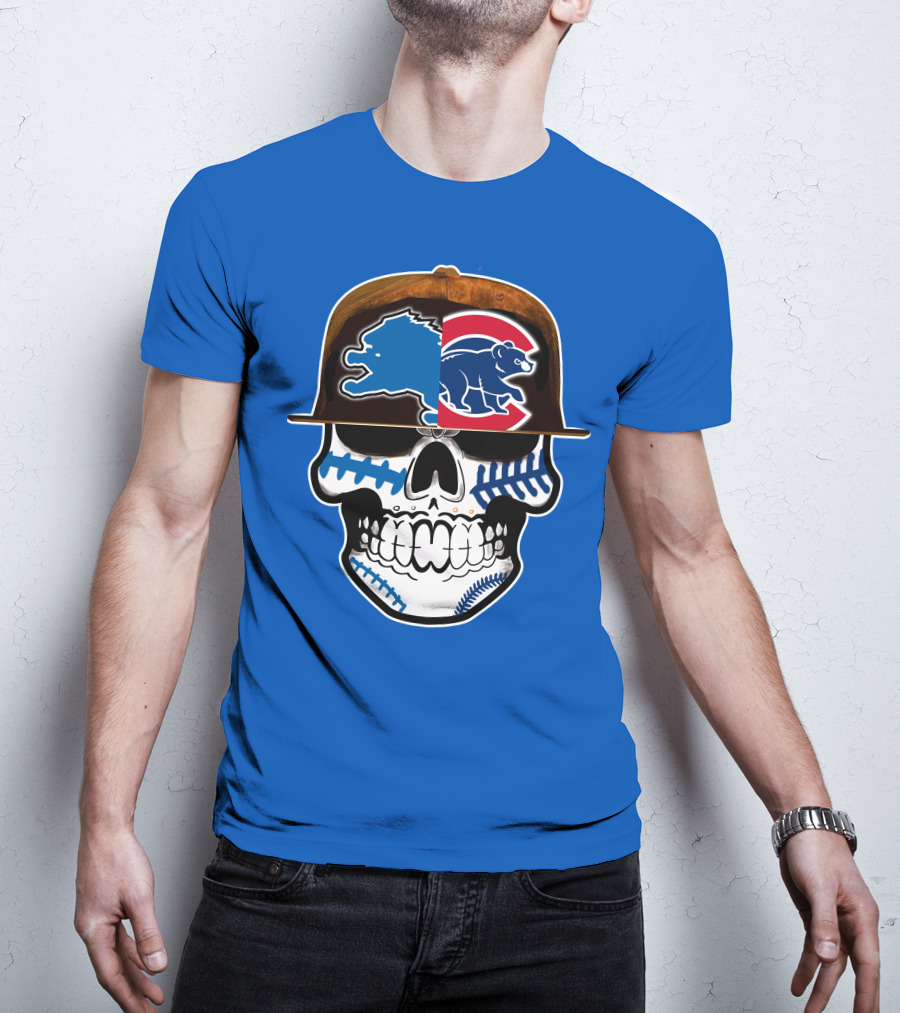 Detroit Lions Chicago Cubs Mashup Skull T-Shirt