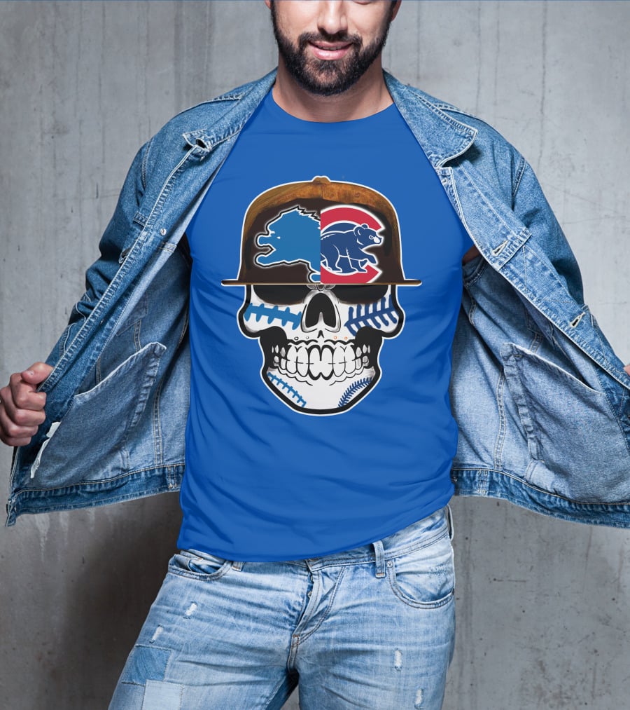 Detroit Lions Chicago Cubs Mashup Skull T-Shirt