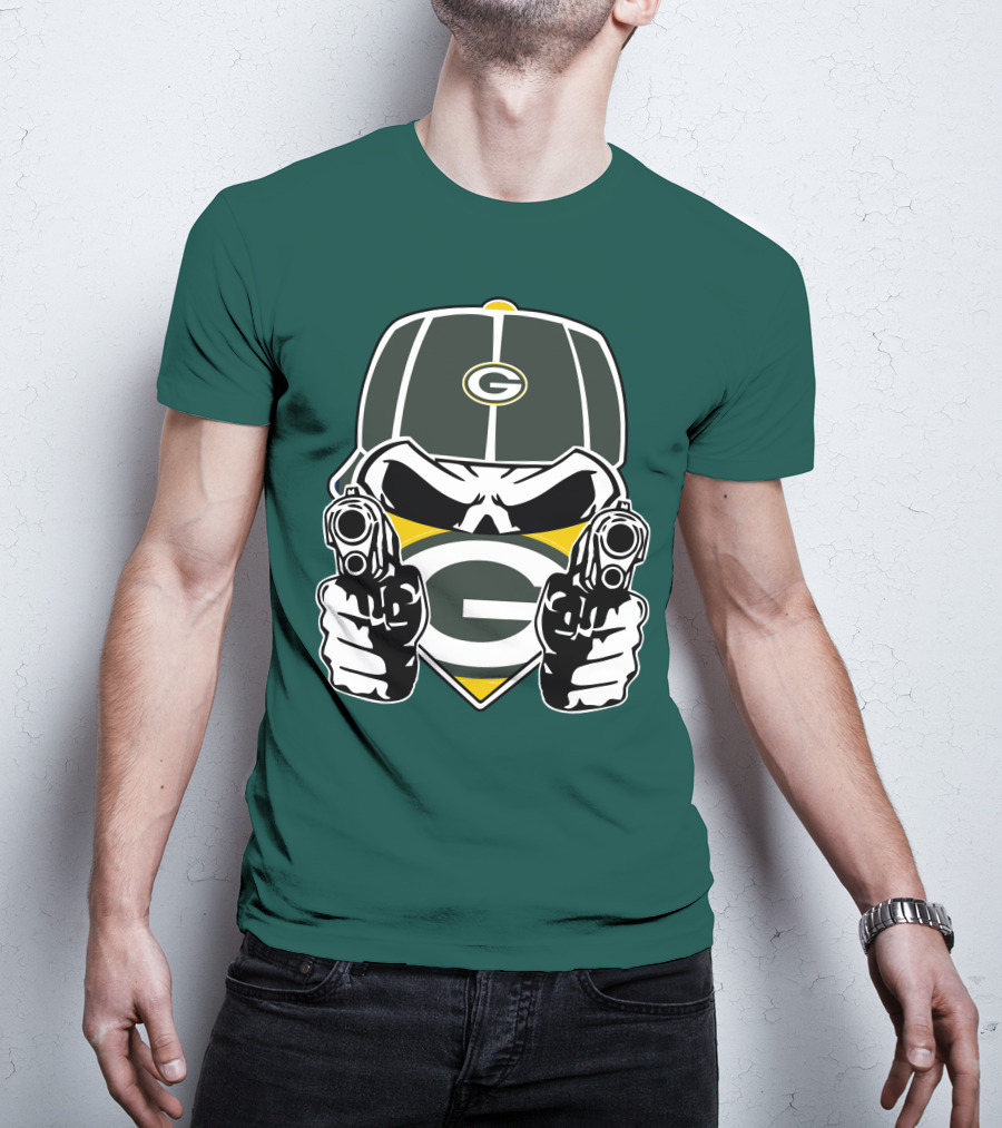 Green Bay Packers G Logo Helmet With Crossed Guns Face Mask T-Shirt
