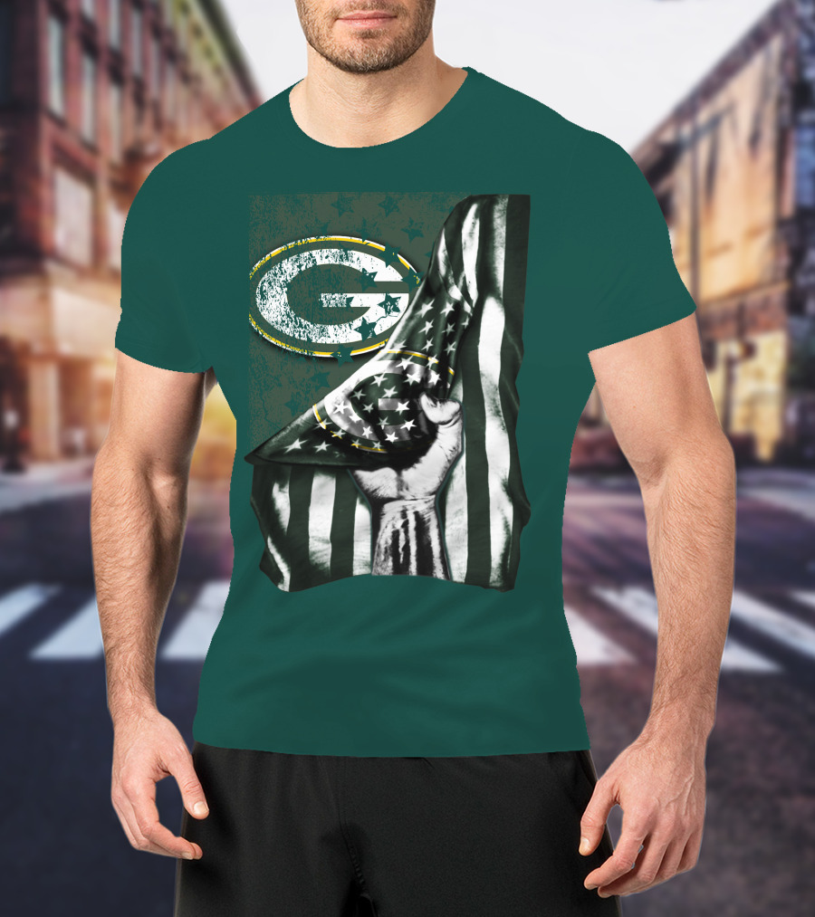 Flag V1 Green Bay Packers Stars And Stripes Power Fist T-Shirt