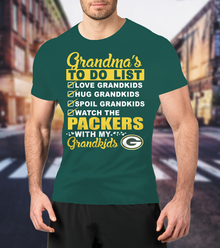 Grandma's To Do List Packers Watch With My Grandkids Green Bay Packers T-Shirt